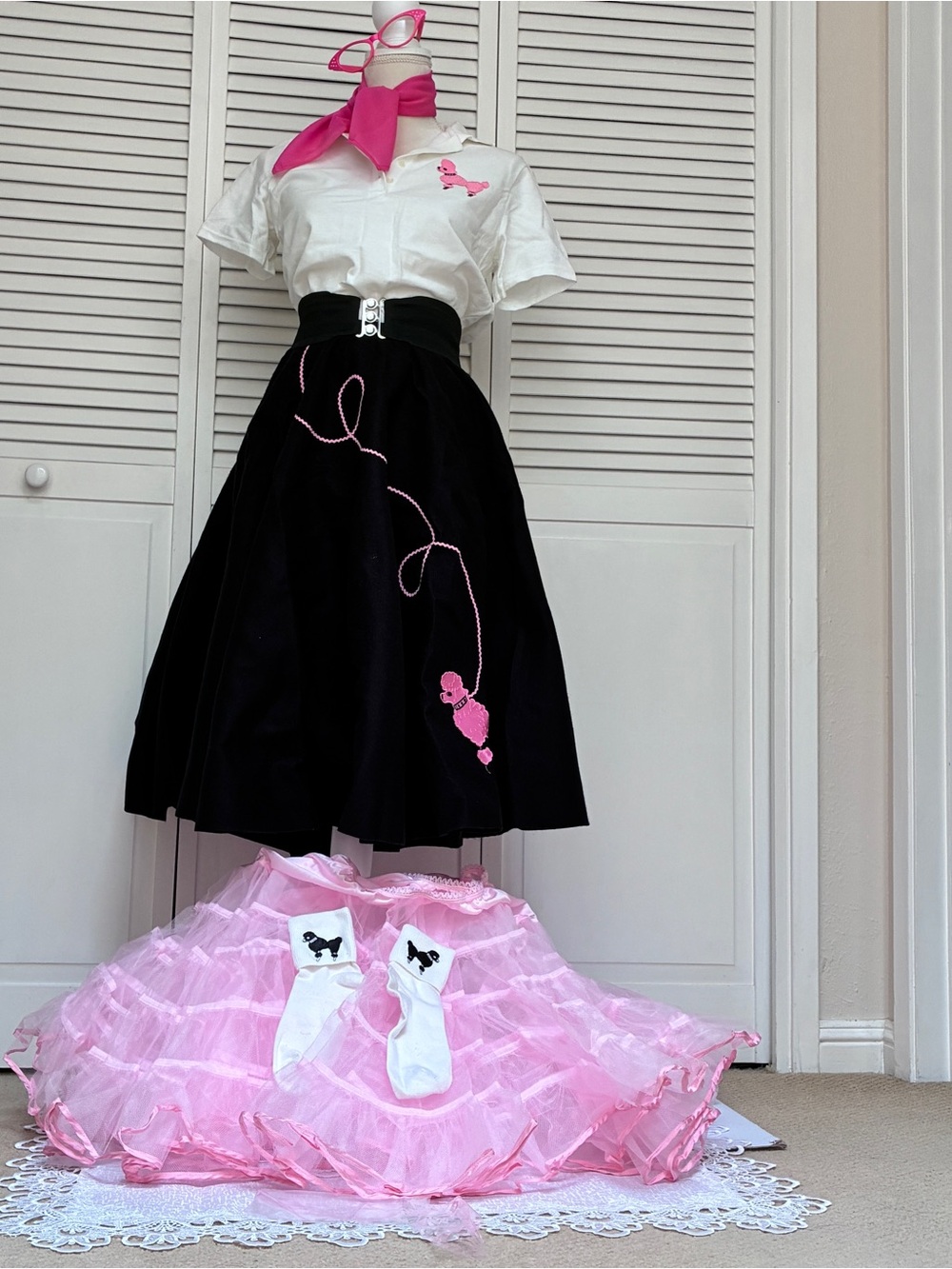 EUC 50’s Adult 7-Piece Sock Hop Costume w/Poodle Skirt, Petticoat, Shirt, Etc! 🩷